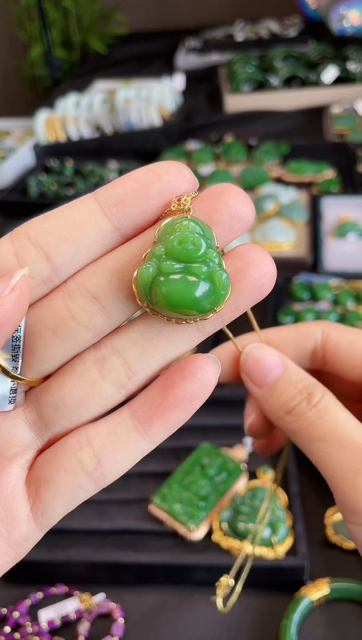 【闪购商品】和田玉吊坠18K金镶嵌25MM 多样性发一