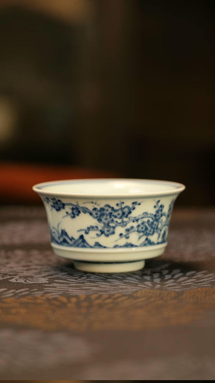 中式柴*凡仿明青花松竹梅马蹄杯