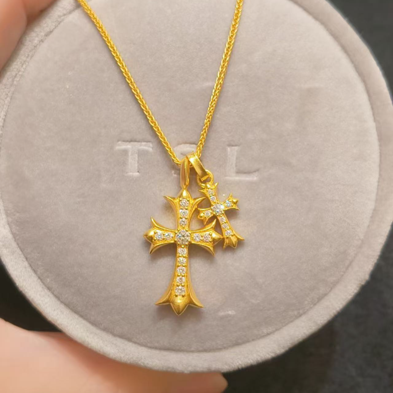 足金999十字架莫桑吊坠