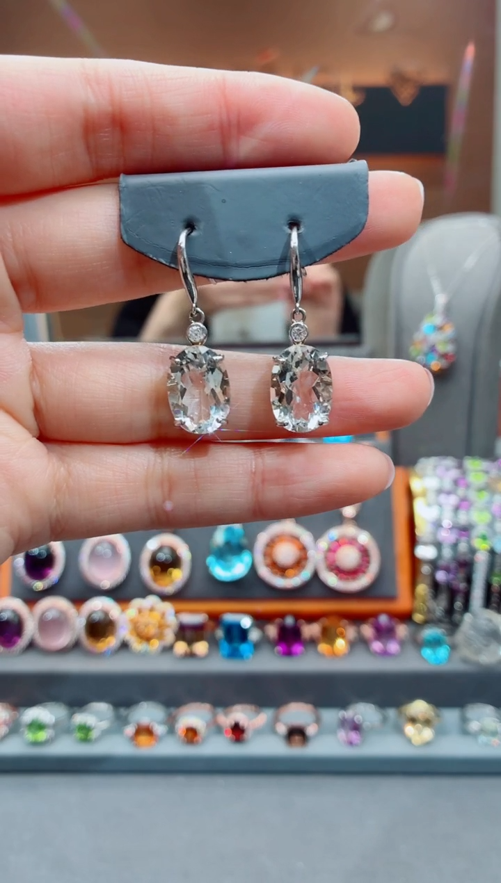 银S925镶嵌耳饰水晶水晶耳饰