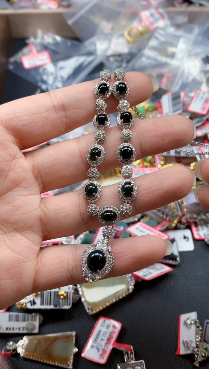 银S925镶嵌戒指翡翠天然A货缅甸翡翠