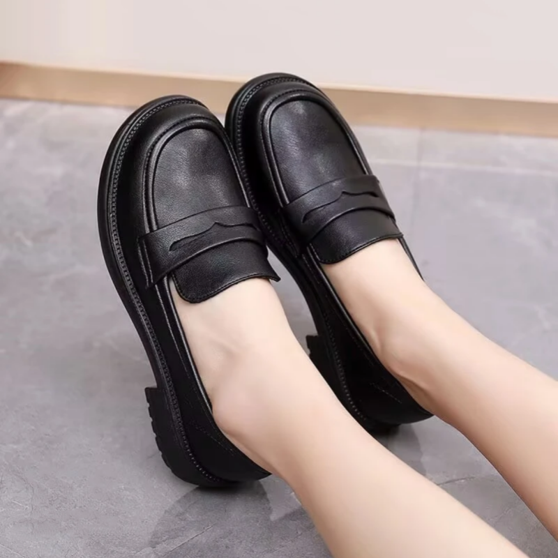 (真软皮撤柜)2025春季新款女英伦风时尚百搭舒适乐福鞋软底软面