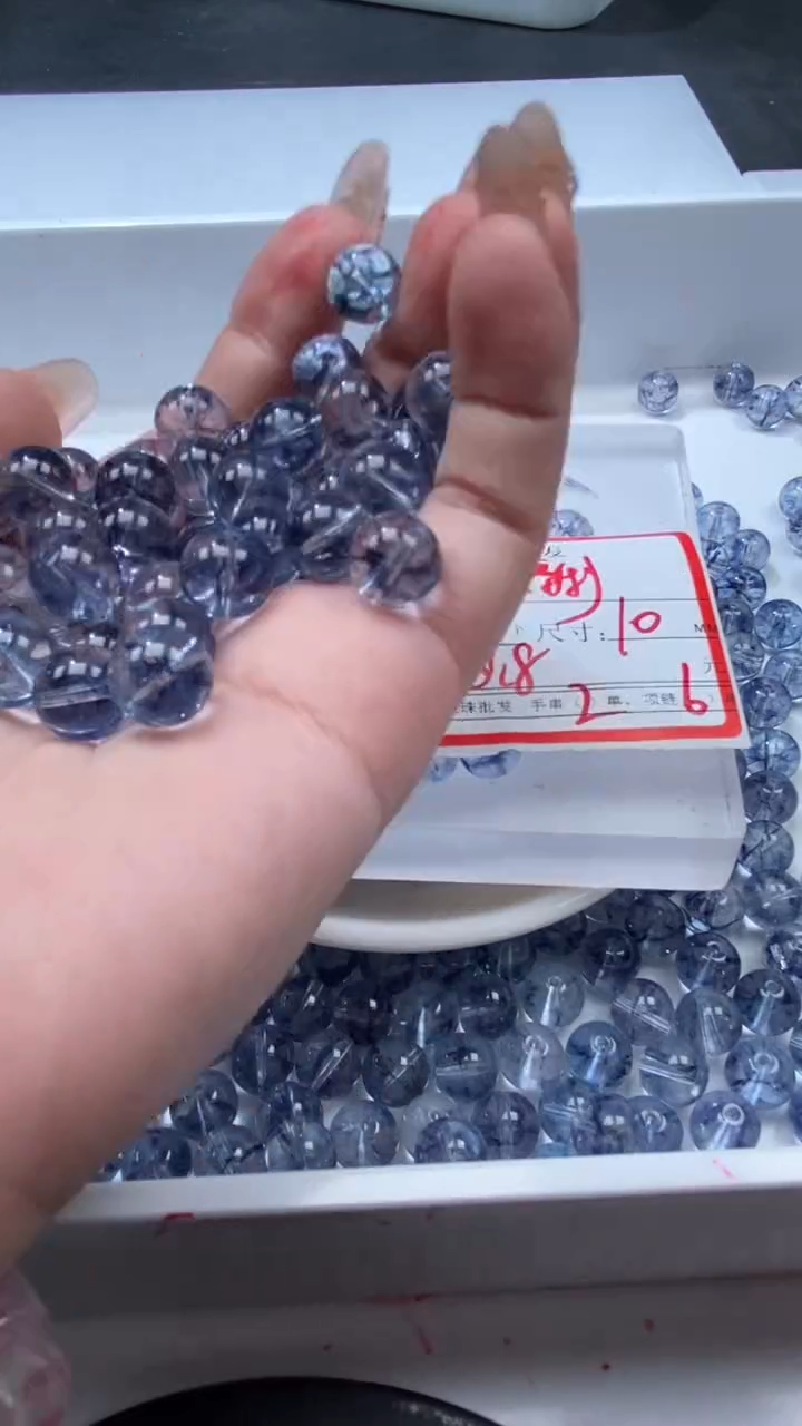 颈饰未镶嵌水晶w2553伦敦蓝碧玺10mm*9颗