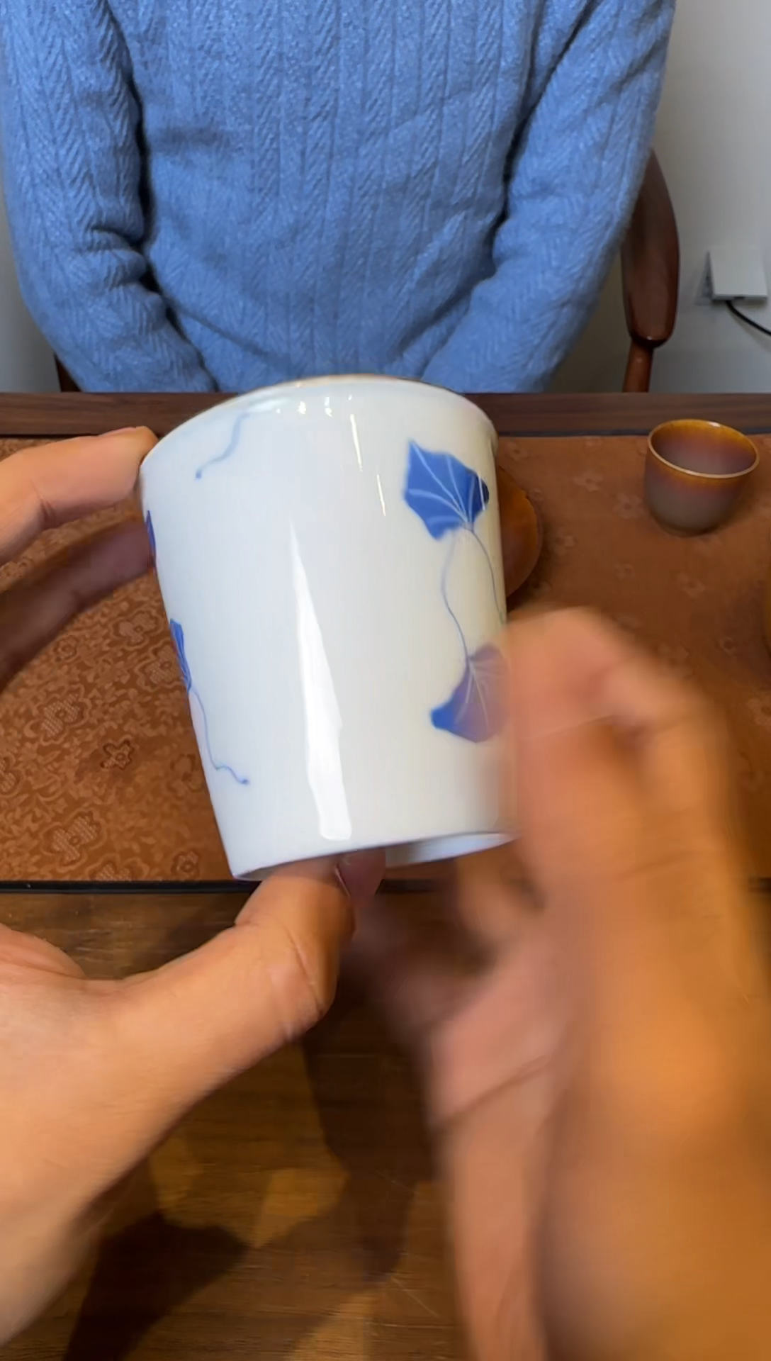 荣器 青花银杏叶可乐杯