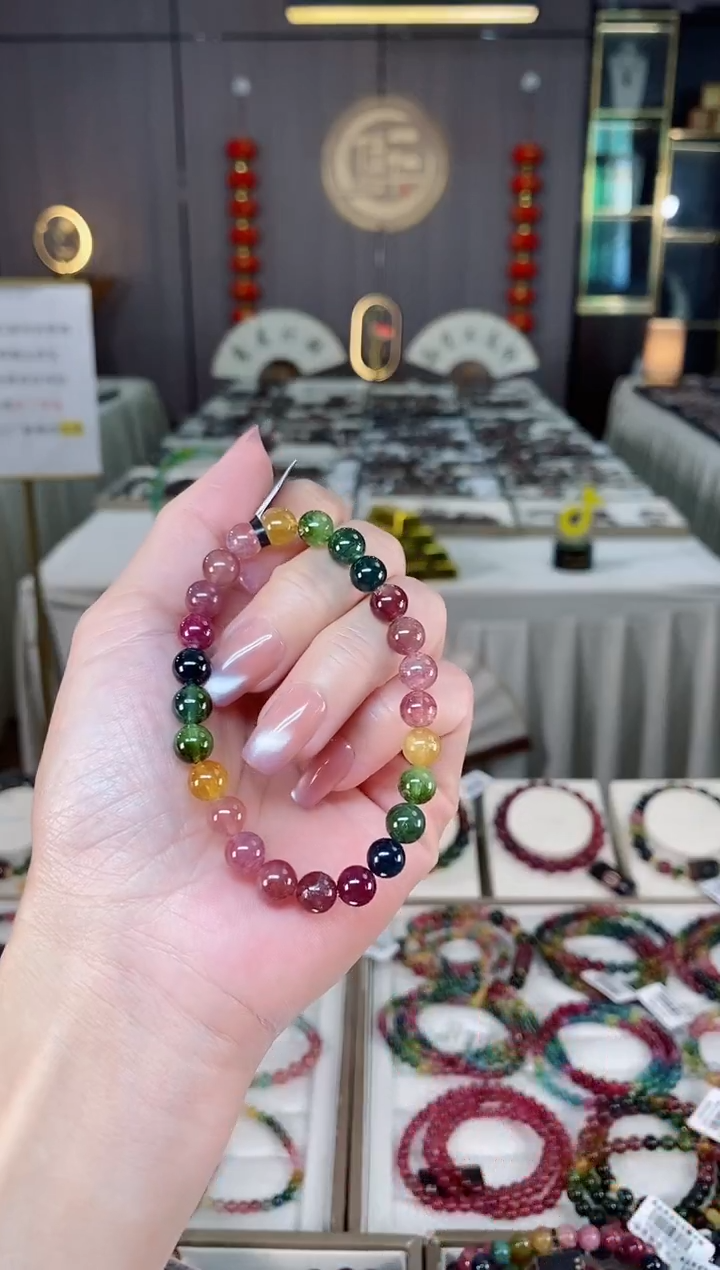 未镶嵌透体老矿碧玺彩虹单圈手串7mm+碧玺hon多样性发货一条