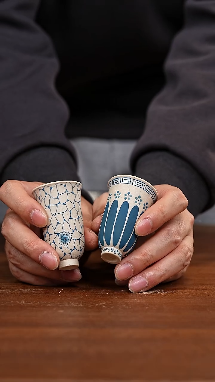 茶壶紫砂烟雨闻香杯青花冰裂纹闻香杯一对