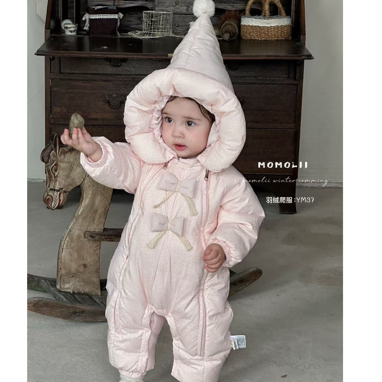 茉茉哩婴幼儿女童加厚连体衣90白鸭绒羽绒服冬季新生儿外出服2537