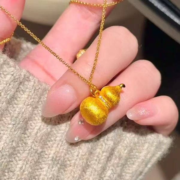 18k金实心拉丝葫芦项链磨砂胖福禄c57