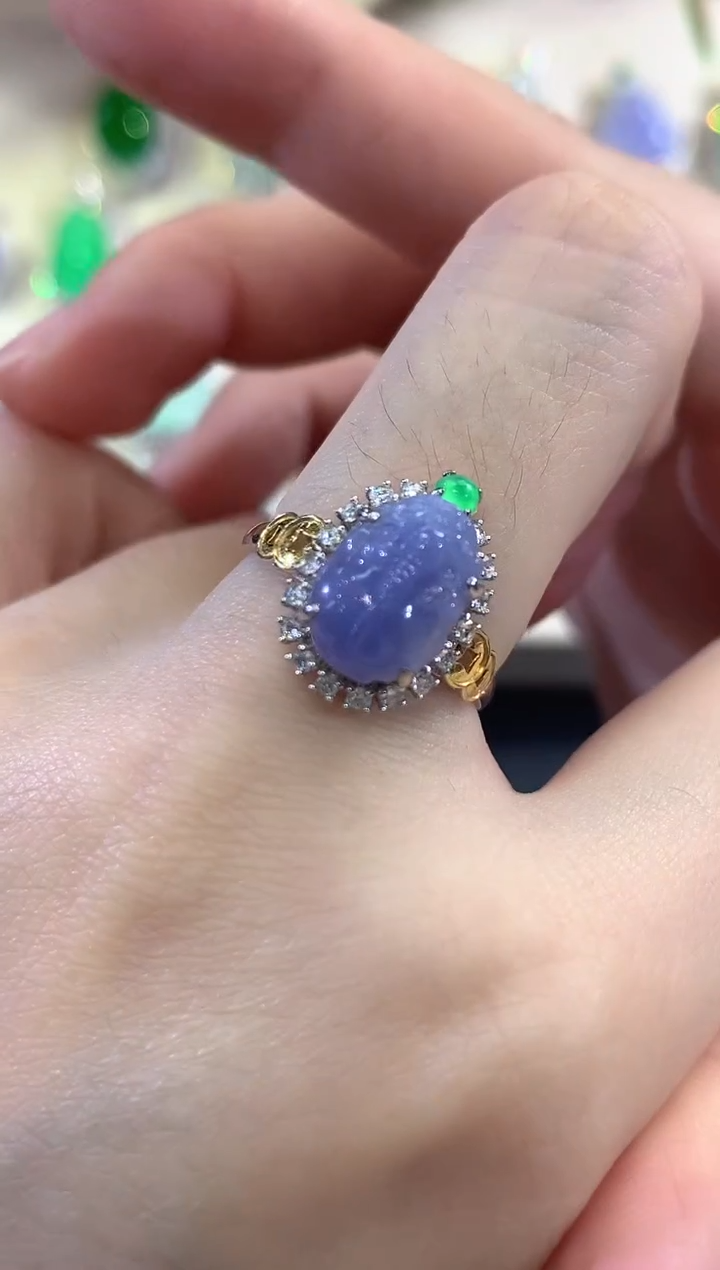 18K金镶嵌戒指翡翠春日珠宝 B93紫货有色差