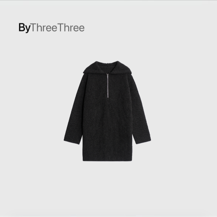 【LiuSanSan】黑巧慕斯 复古半拉链｜显瘦遮肉长版开叉毛衣