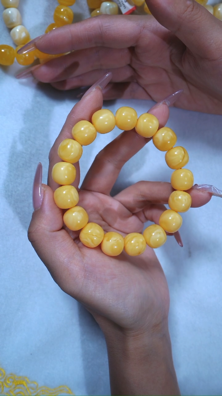 【闪购商品】蜜蜡手链未镶嵌同料13mm焦皮料爆浓