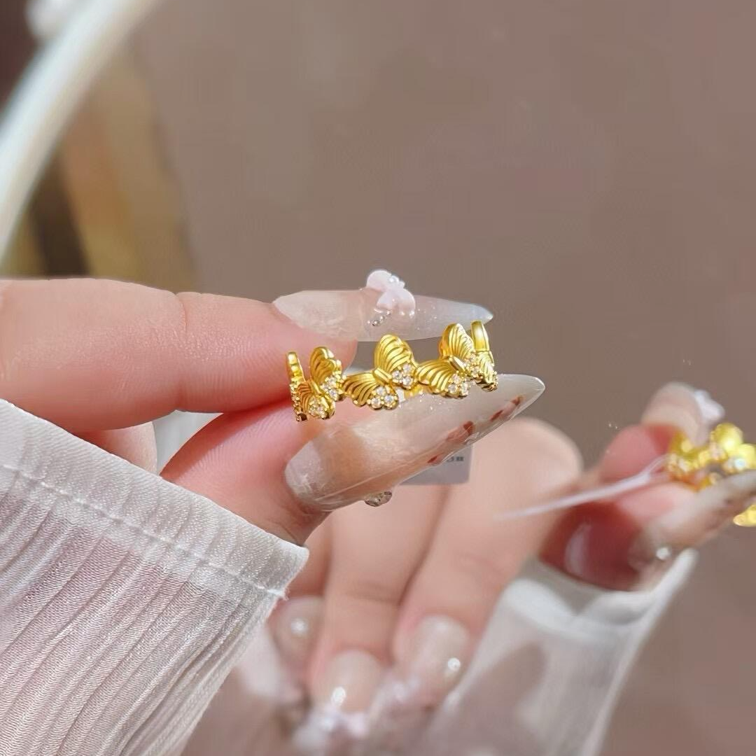 铜合金戒指  金太阳大金专属【JZ001】  开口 钻5蝴蝶 戒指