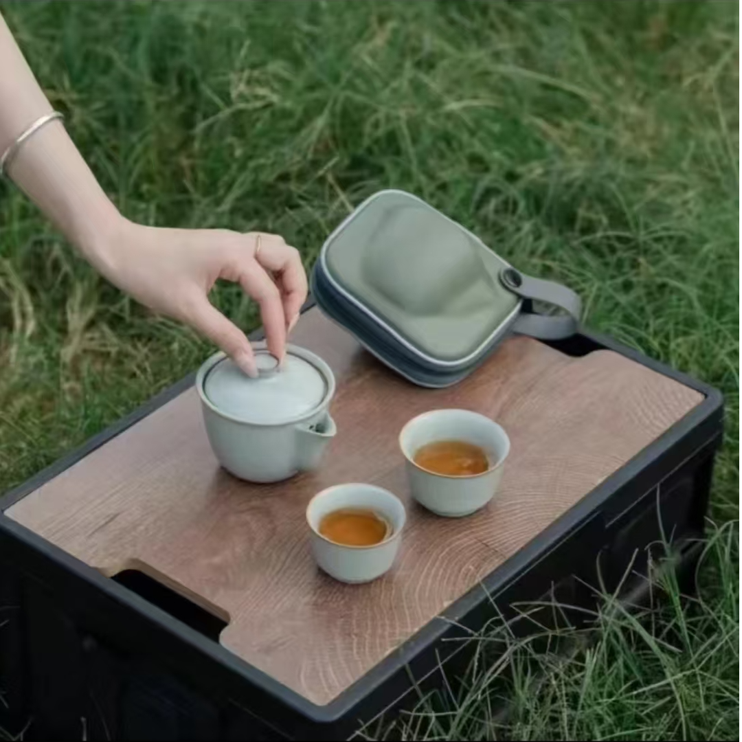 承礼天青汝窑一壶二杯旅行茶具户外家用便携式茶器