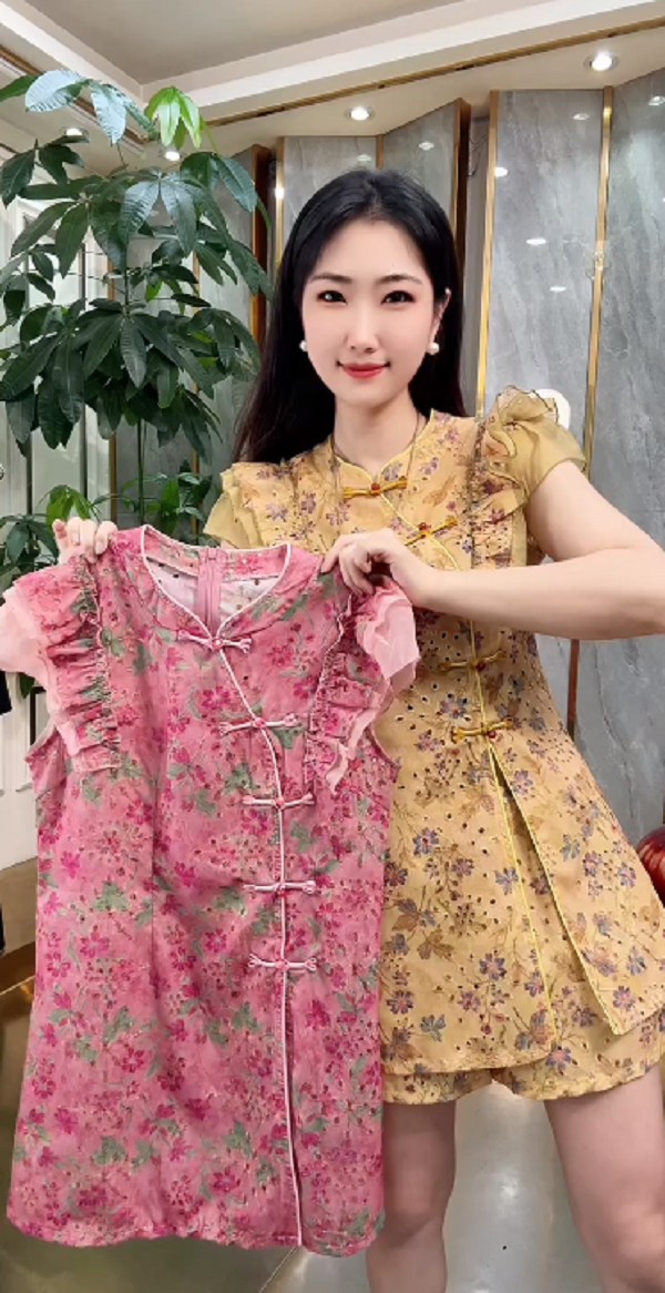 中国风重工上衣复古短袖碎花时尚套装