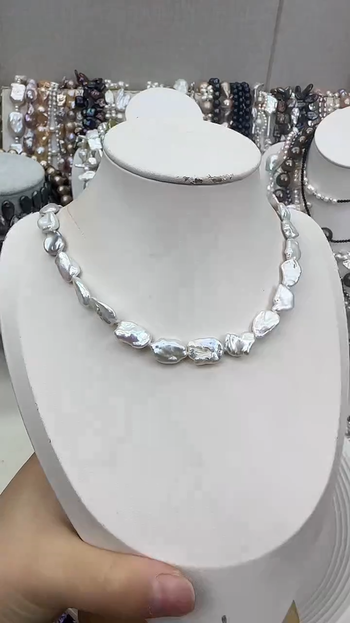 颈饰银S925镀金镶嵌淡水珍珠1