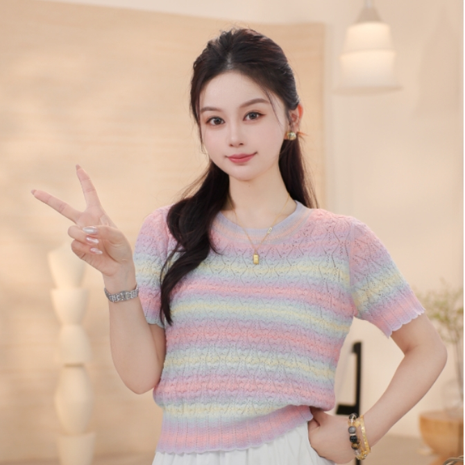 【欧若风新品】茵曼夏季时尚休闲百搭圆领修身短袖针织衫（多色可选）