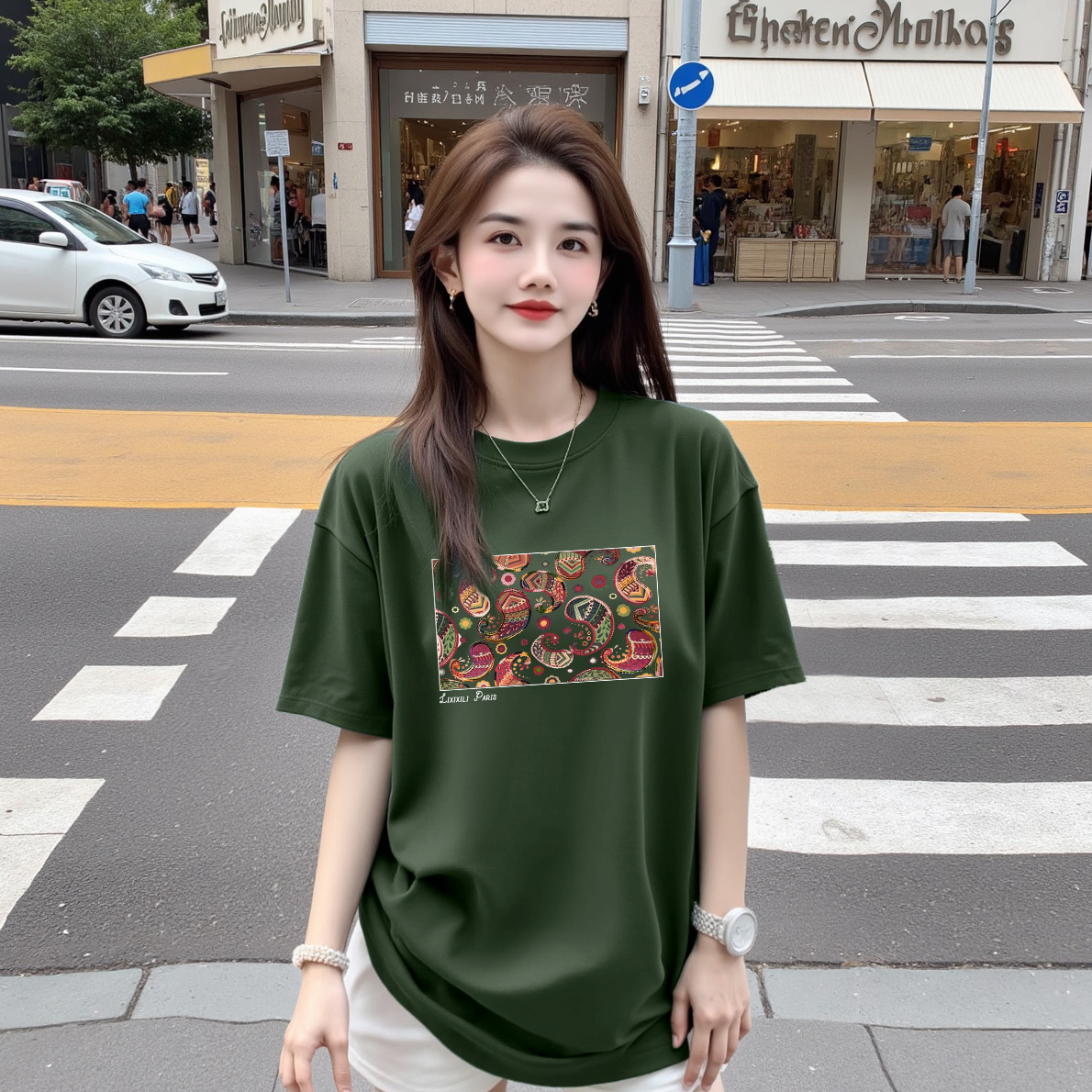 【佳期如梦】纯棉宽松显瘦短袖T恤印花圆领时尚休闲百搭上衣