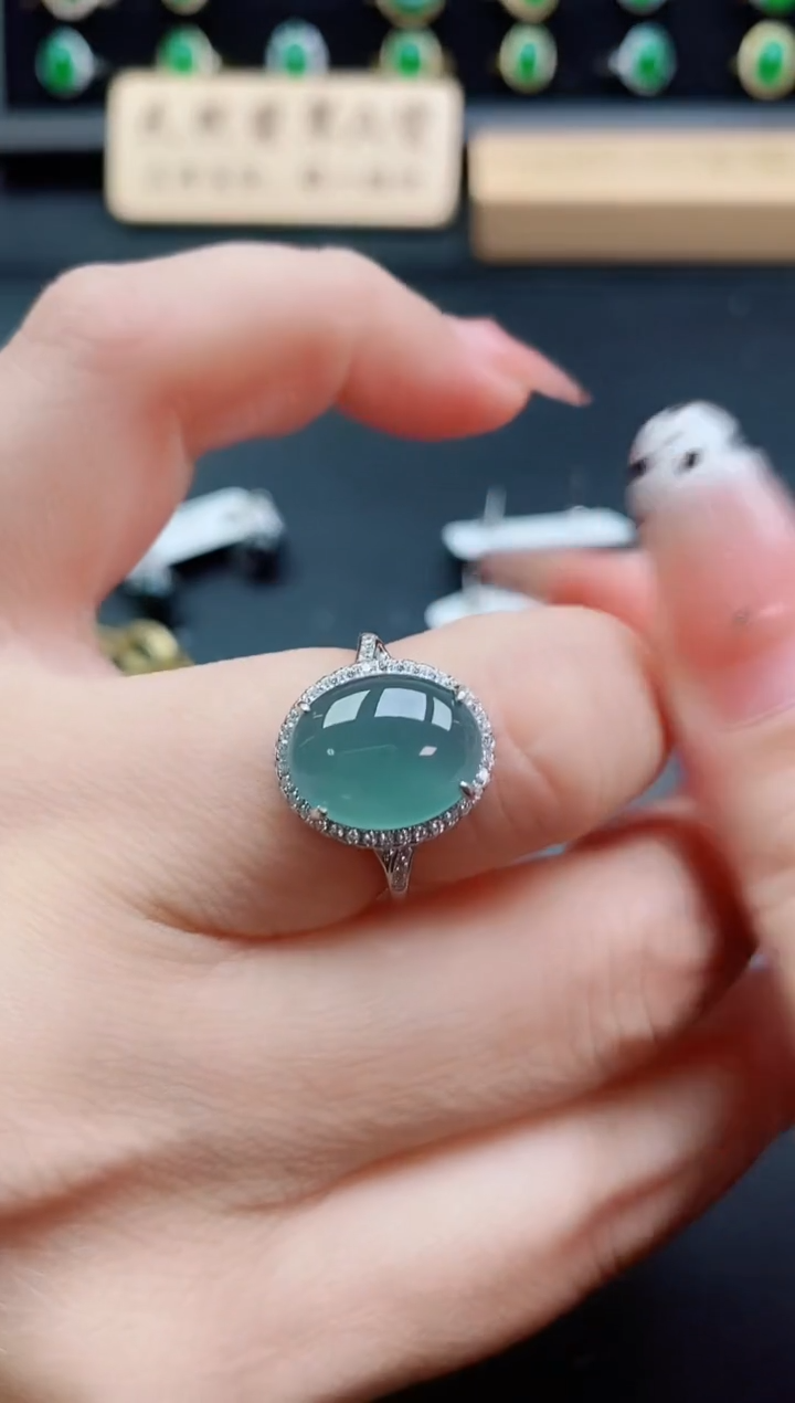 银S925镶嵌戒指翡翠1