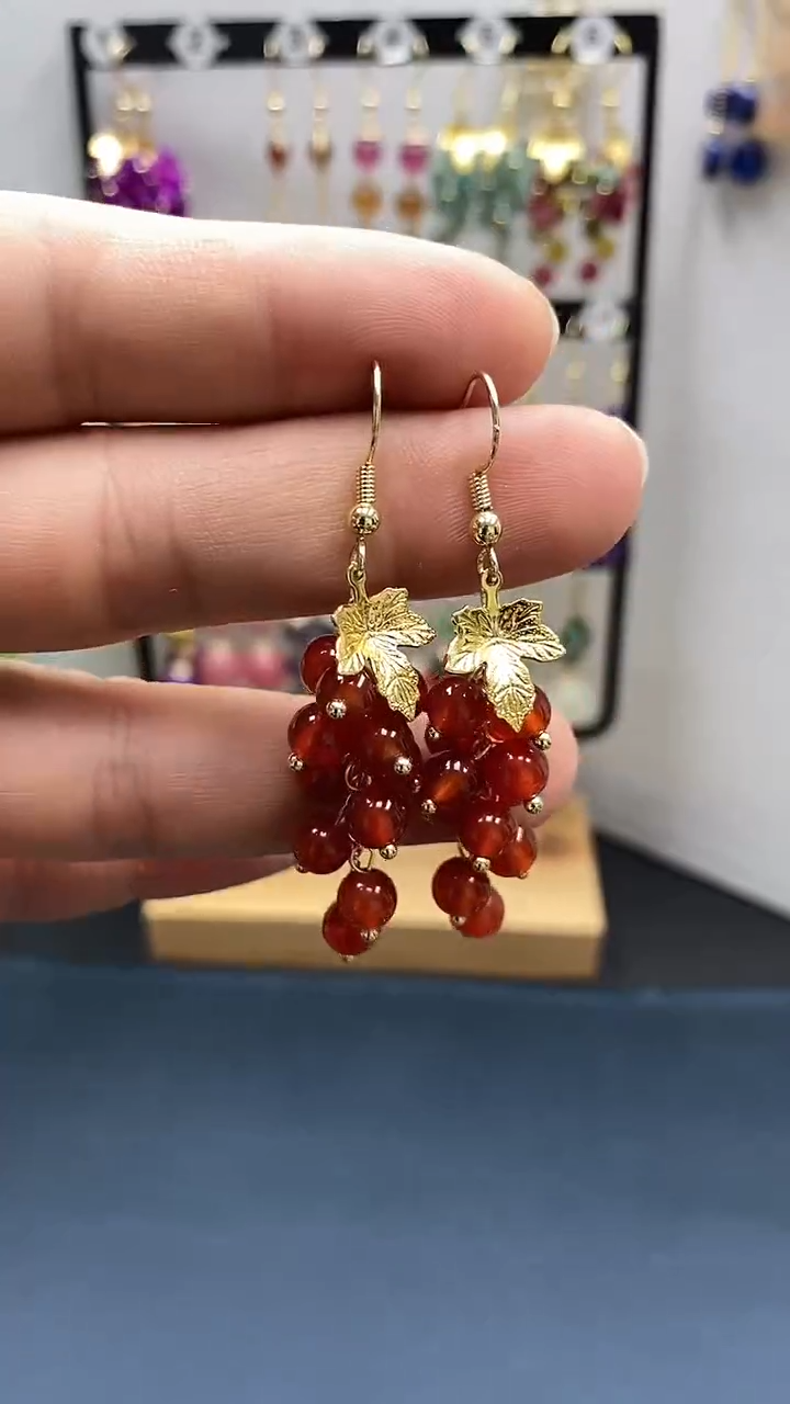 【闪购商品】南红玛瑙耳饰银S925镀金镶嵌尺寸6mm葡萄02