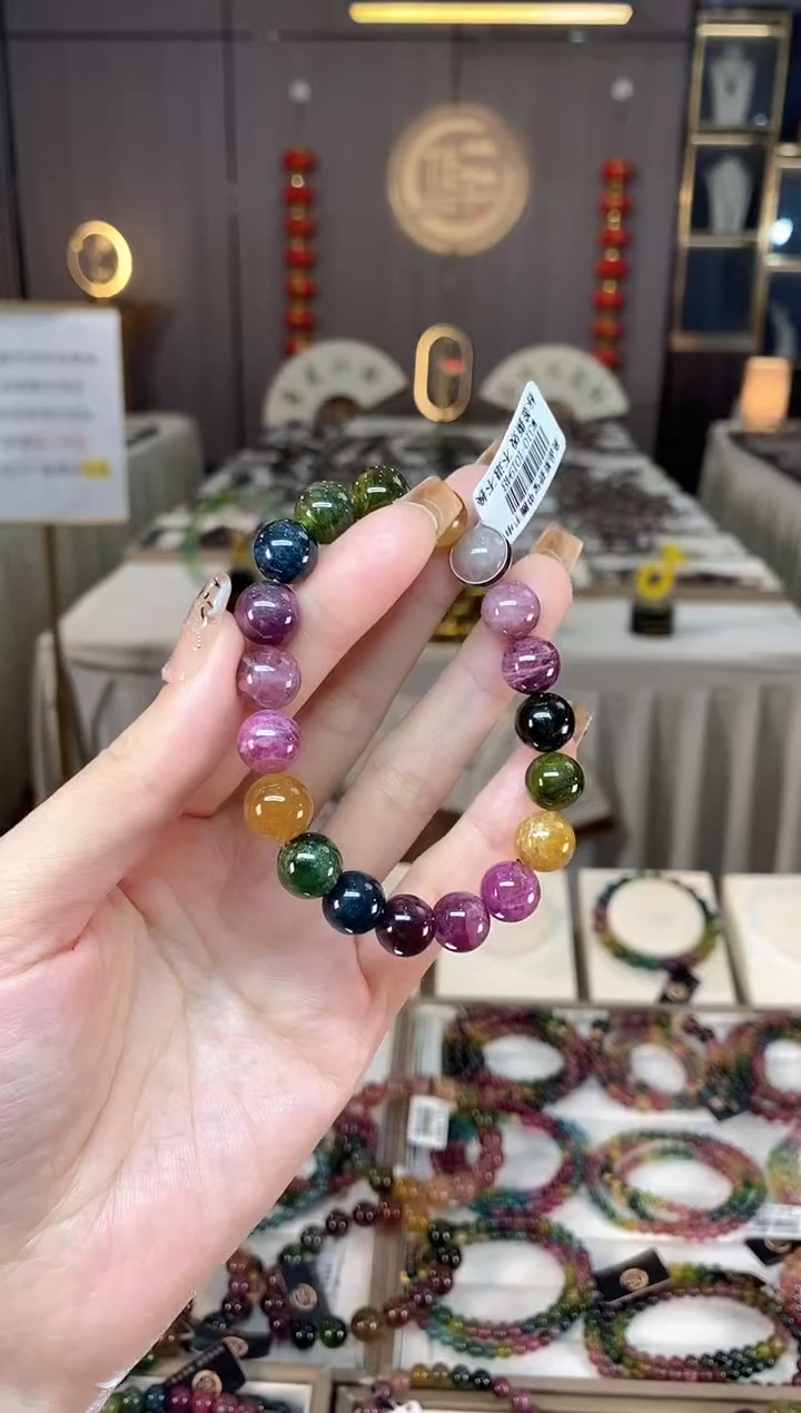 未镶嵌老矿碧玺色标彩虹单圈手串10mm+碧玺dan多样性发货一条