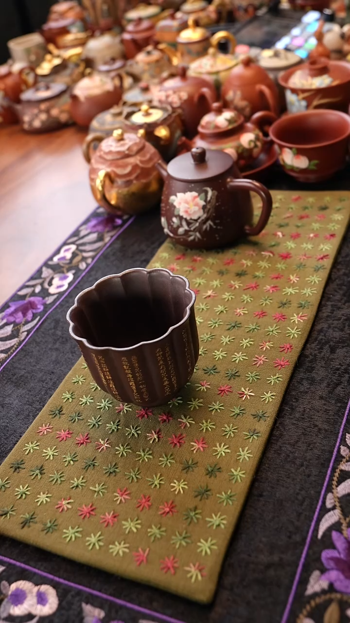 茶壶紫砂紫泥筋纹心经杯