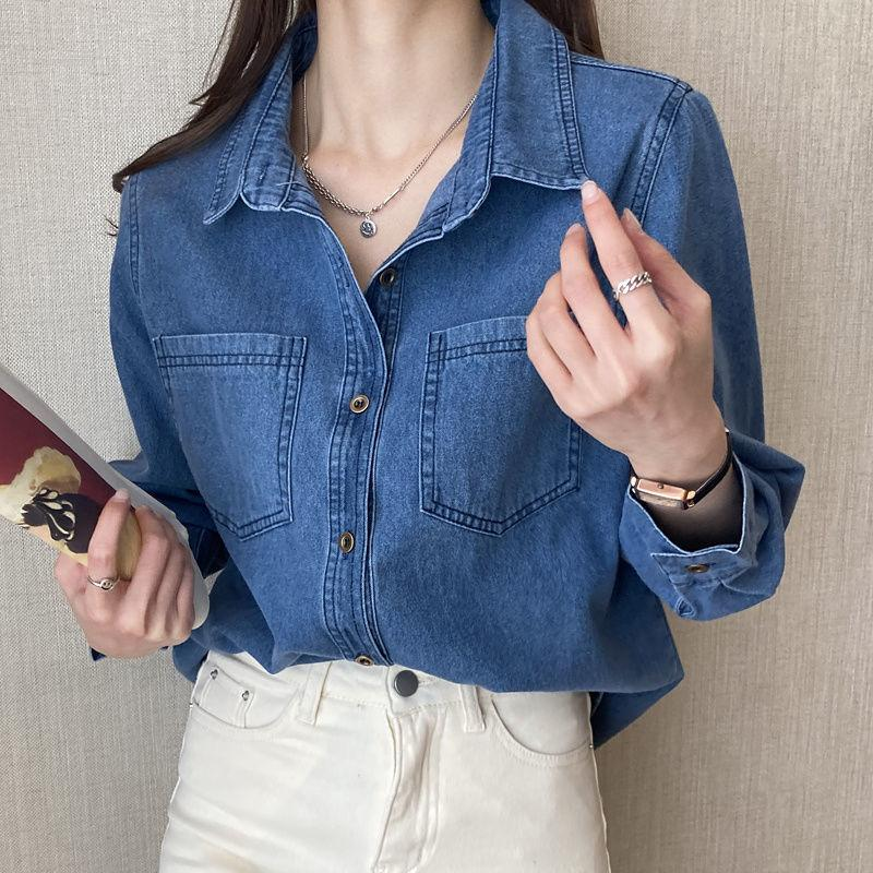 2025新款韩版牛仔衬衣女百搭牛仔衬衫宽松休闲上衣女长袖衬衣外套
