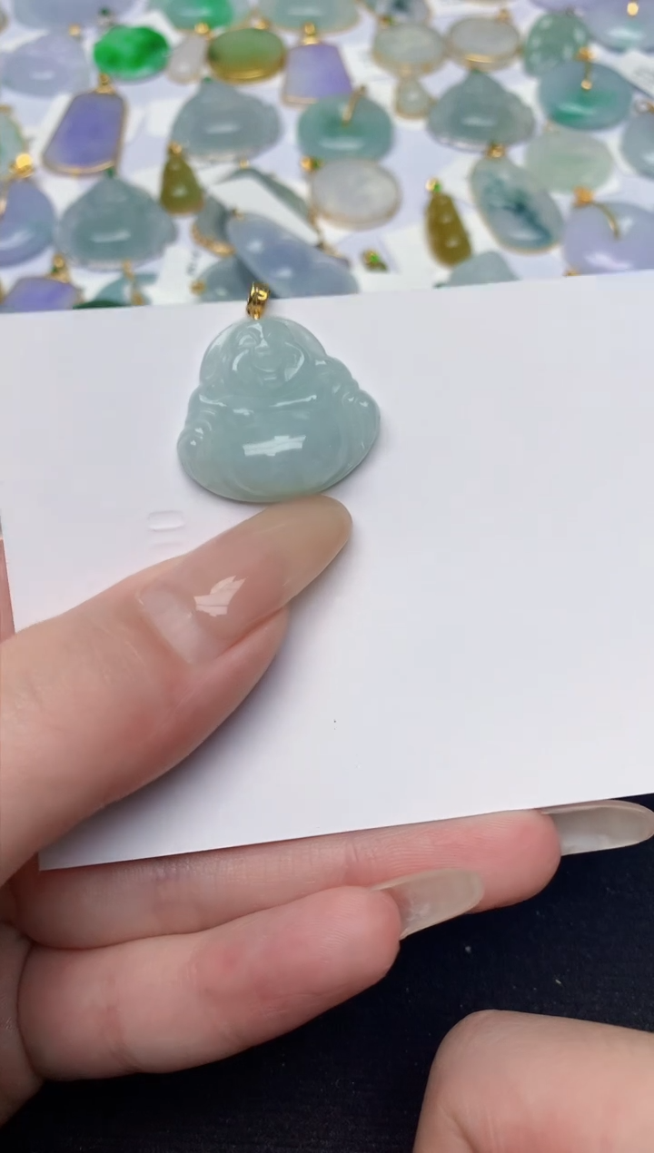 翡翠18K金镶嵌颈饰天然缅甸A货翡翠