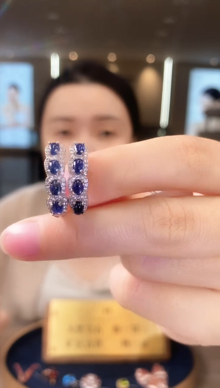 【闪购商品】蓝宝石耳饰银S925镶嵌08