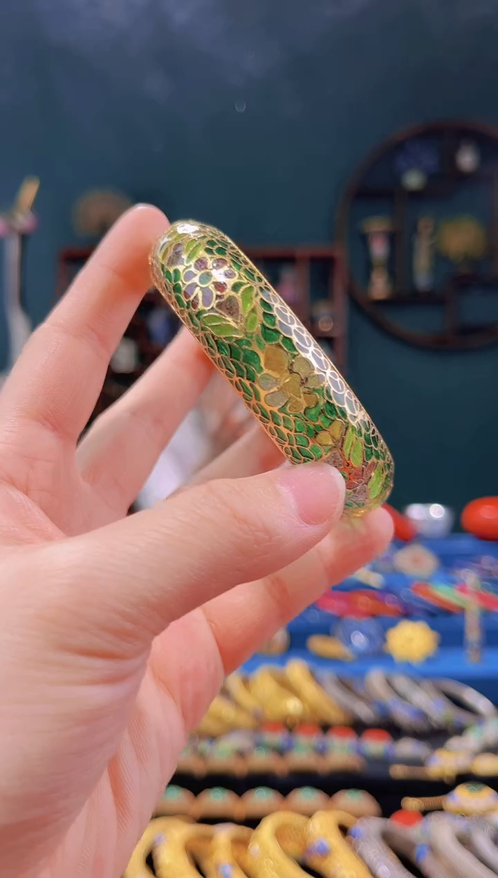 【闪购商品】非遗技艺 景泰蓝脱胎手镯 绿色59-63