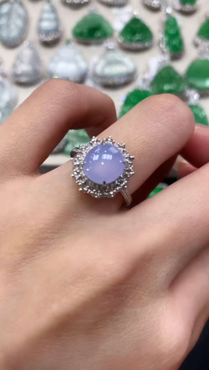 【闪购商品】翡翠戒指18K金镶嵌q50紫货有色差