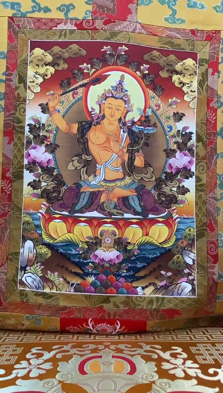 【闪购商品】卷轴画矿物质喷绘  文殊菩萨1.3m金色龙布