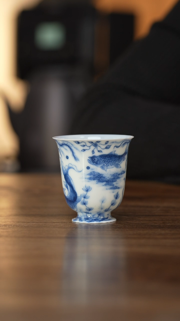 【闪购商品】望月怀古超薄胎 满绘鱼藻闻香杯