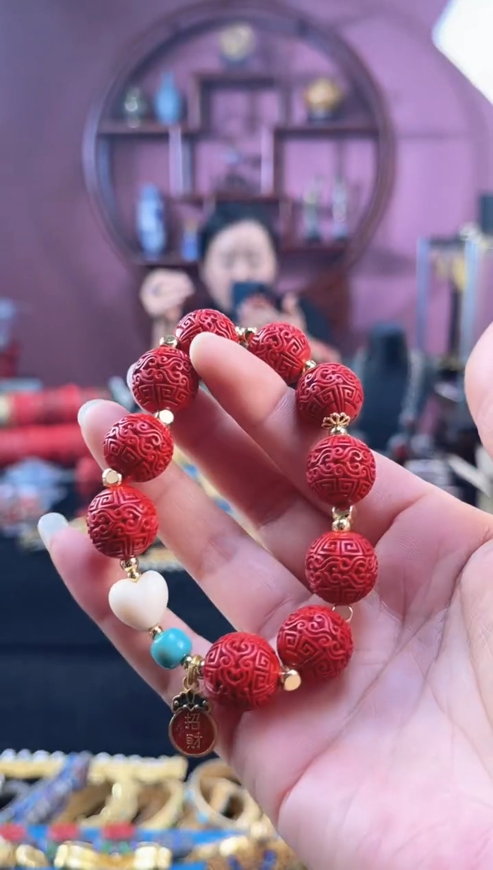 非遗 雕漆缠枝莲花卉手串