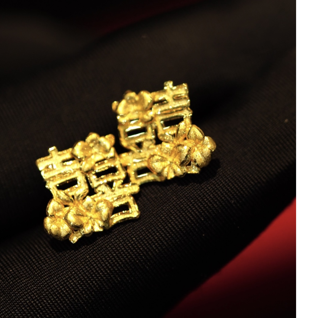 鳳喆古法錾刻精品工艺设计师款婚嫁国风日常喜耳钉（一对）足金999