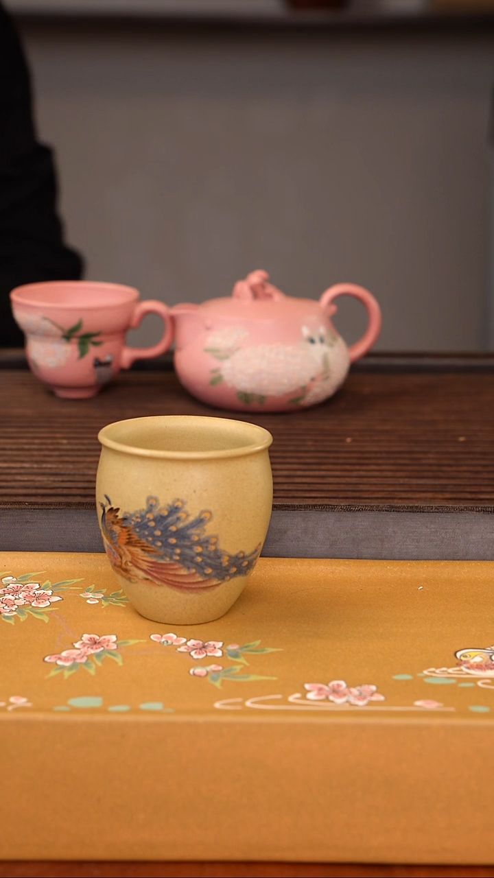 茶壶紫砂段泥孔雀杯子