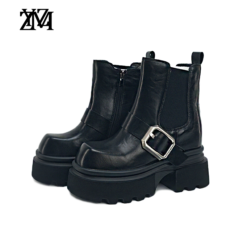 （平增高10cm）新款时尚英伦风百搭粗跟厚底潮流女靴5025-23