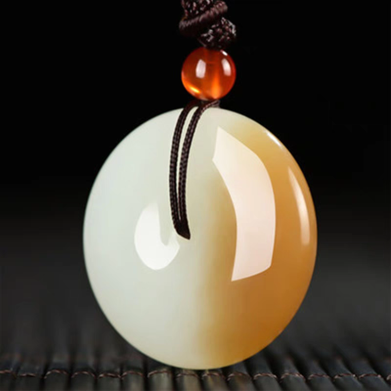 天然和田玉糖玉平安扣吊坠糖白俏色平安扣