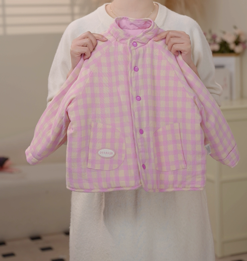 【现货】2025冬季女童粉格两面穿百搭时尚棉服夹棉棉袄 241014B