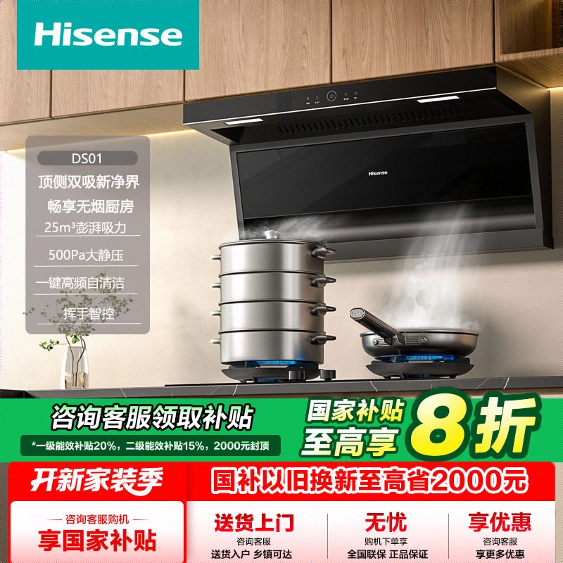 Hisense/海信顶侧双吸抽排油烟机25立方大吸力挥手自清洁DS01