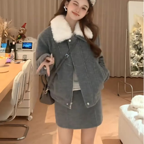 【小鑫】雪夜暖歌 大码胖mm冬新款小众高级感时尚潮流+半身裙两件套