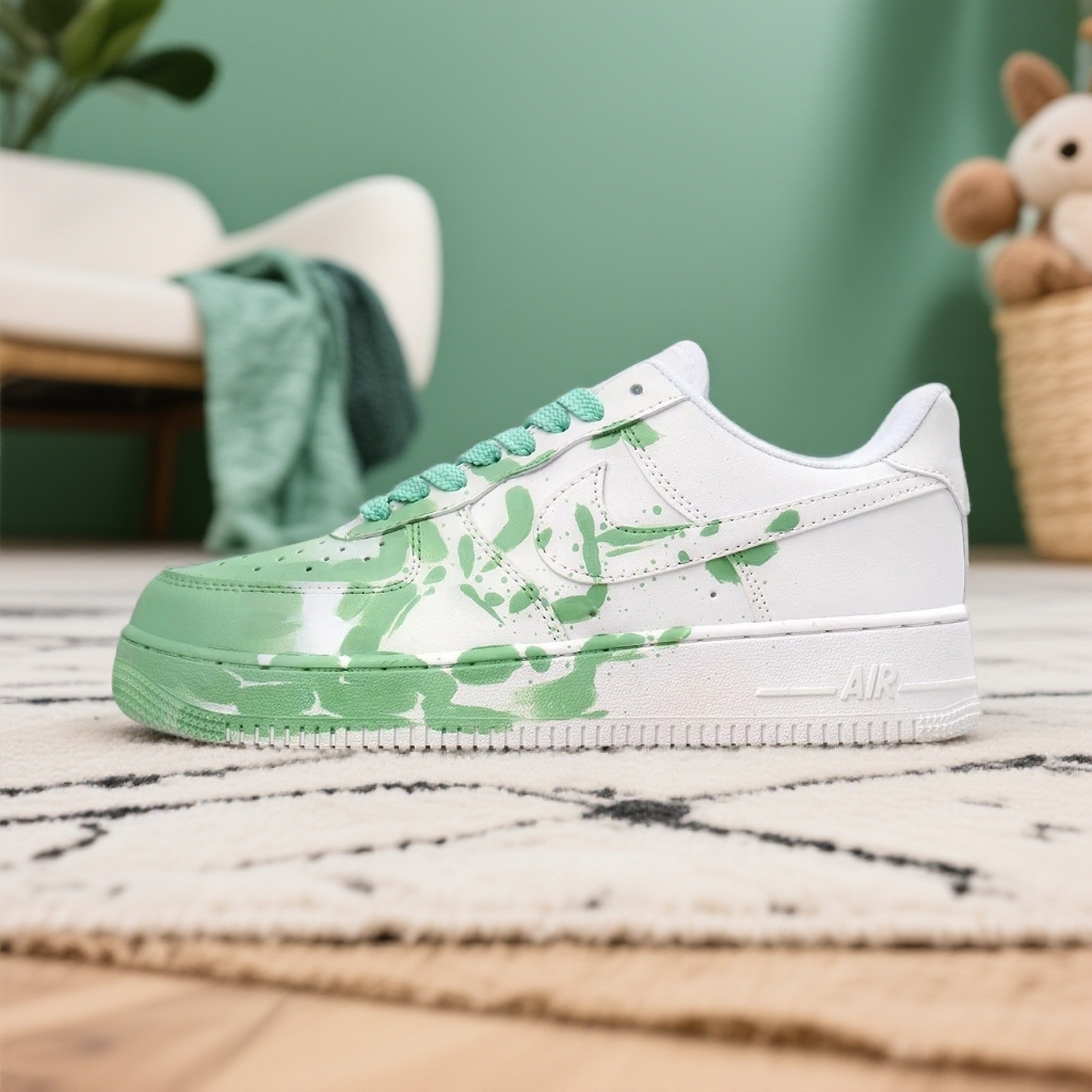 NIKE/耐克【定制球鞋】Air Force  绿色泼墨 高街  板鞋 男女同款 
