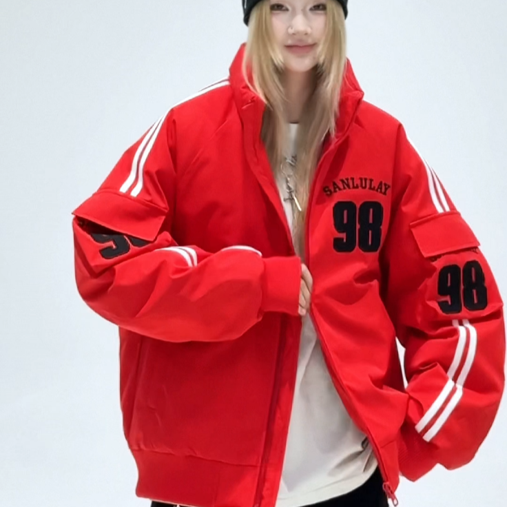 98就发 国标50绒宽松羽绒服 红白黑3色 男女同款 85098
