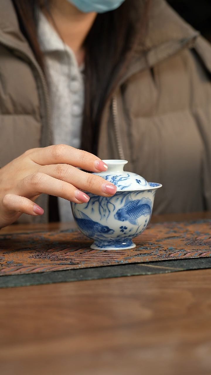 【闪购商品】望月怀古 满绘鱼藻盖碗