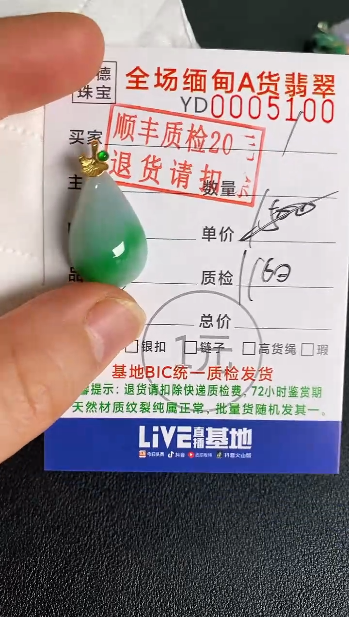翡翠18K金镶嵌吊坠(不含链)福瓜