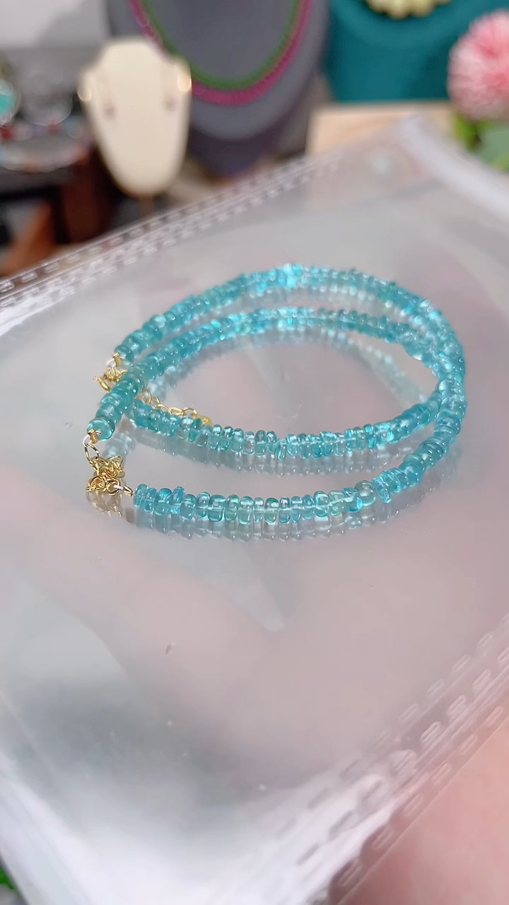 手链磷灰石银S925镶嵌蓝99