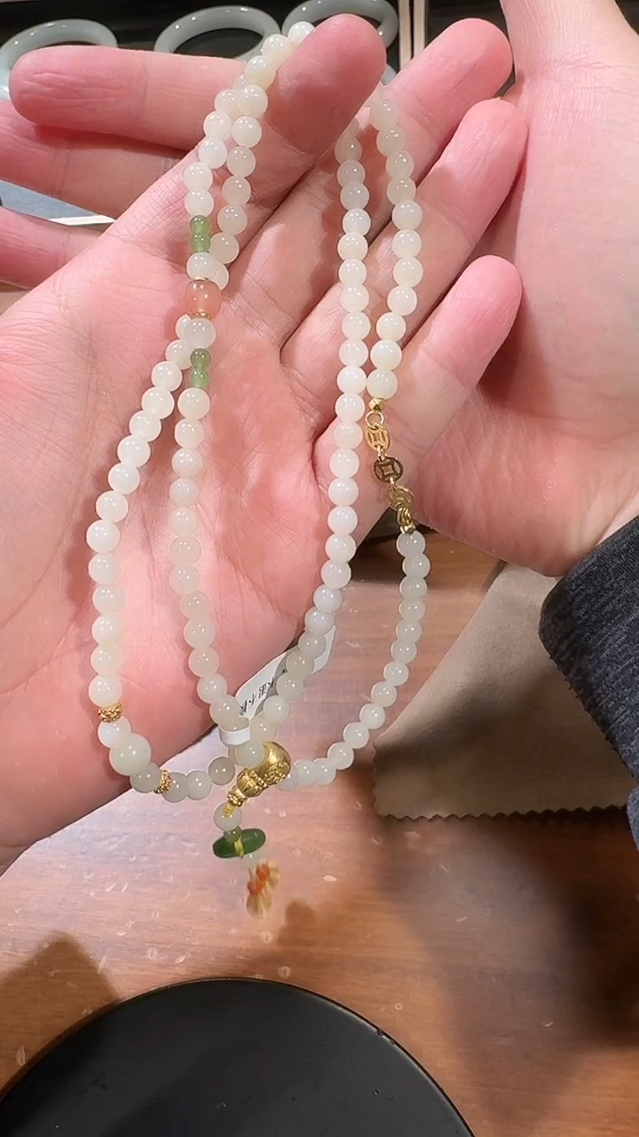 【闪购商品】和田玉珠链未镶嵌1216和田玉藕粉6mmDIY