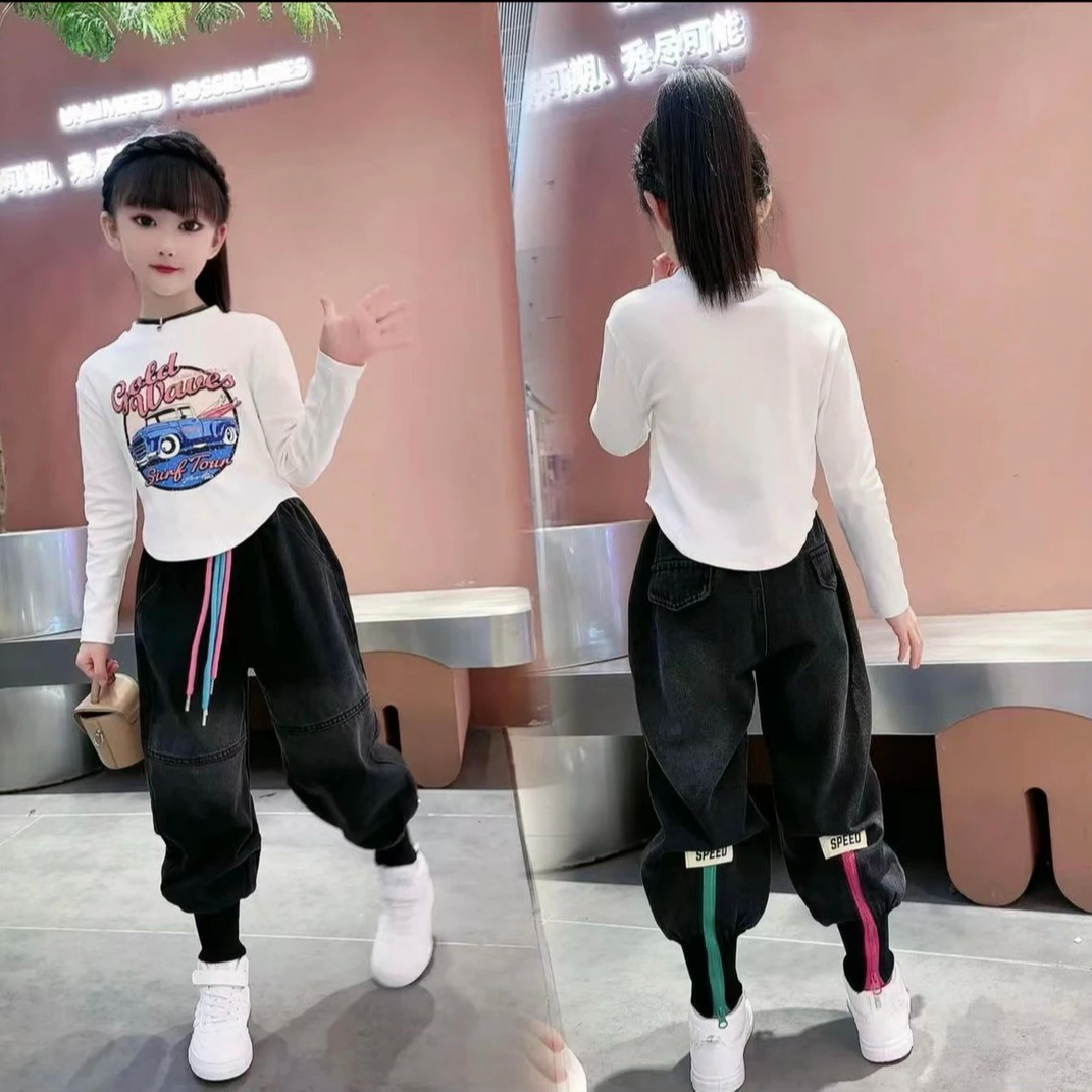 女童2025韩版甜酷儿童套装春秋款洋气运动童装中大童宽松哈伦裤