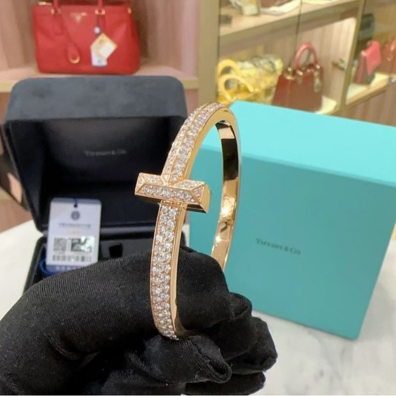 99新 Tiffany & Co./蒂芙尼 小花6枫T1 玫瑰金满钻手镯 16号