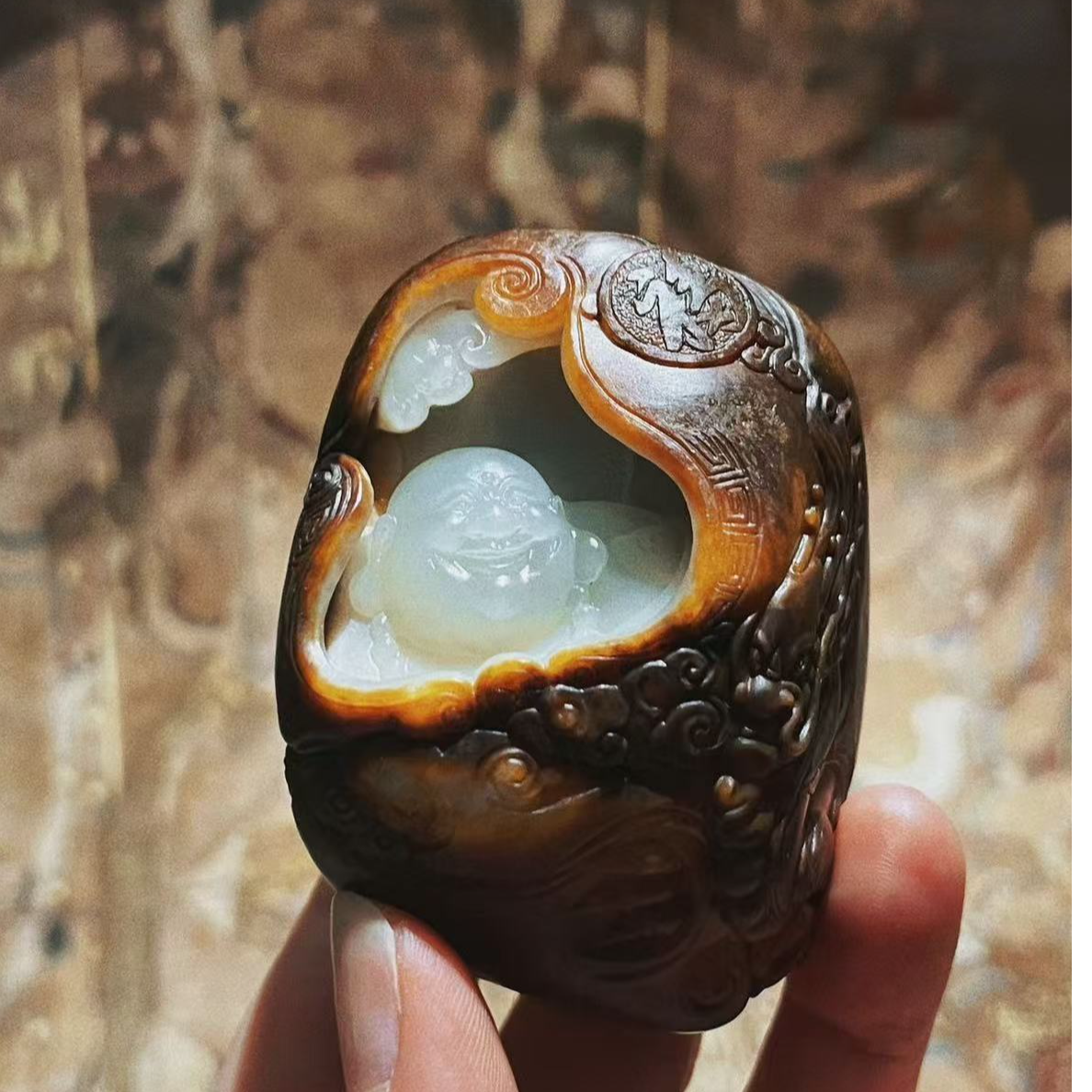 【雨文臻藏】玉石喜笑颜开大肚弥勒