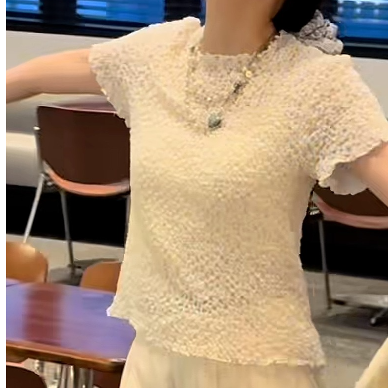 【新新专属】泡泡纱设计感褶皱弹力短袖T恤女春夏季2025上衣13582